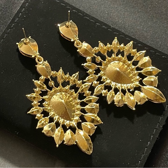 ✨ Stunning Amber Rhinestones Chandelier Drop Earrings - Picture 2 of 3